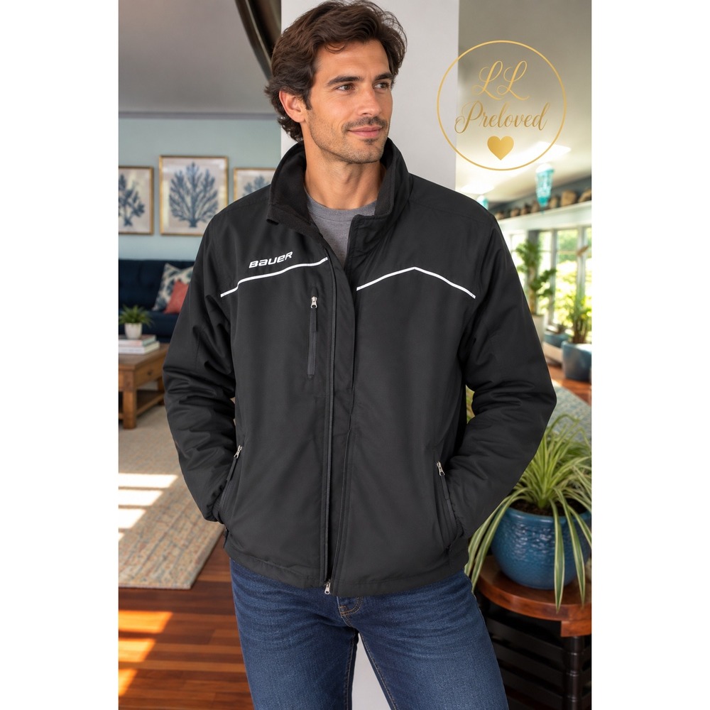 Bauer Team Jacket Mens Large Black Full Zip Hockey Warm Up Athletic Coat